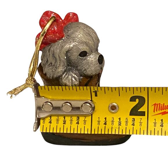 Vintage Puppy Dog with red bow in a shoe Christmas Ornament - Picture 10 of 11